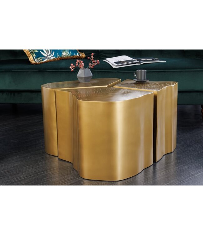 Invicta Interior Design set van 3 bijzettafels ORGANIC 80cm messing metalen boomstam salontafel handgemaakt - 42777