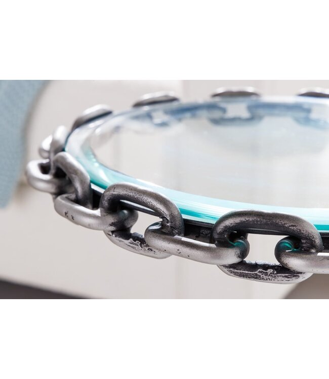 Invicta Interior Design bijzettafel CHAINS 35cm zilver handgemaakt metalen rond glazen blad kettingframe - 42234
