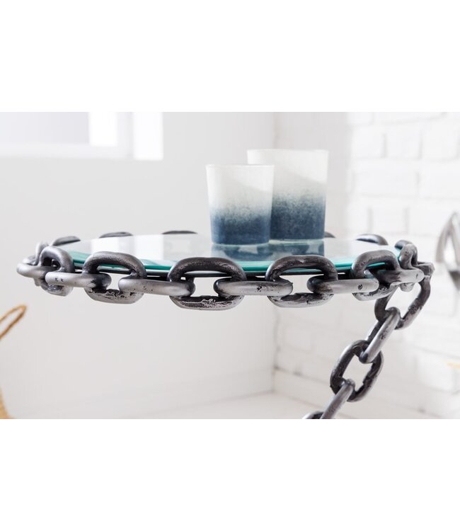 Invicta Interior Design bijzettafel CHAINS 35cm zilver handgemaakt metalen rond glazen blad kettingframe - 42234