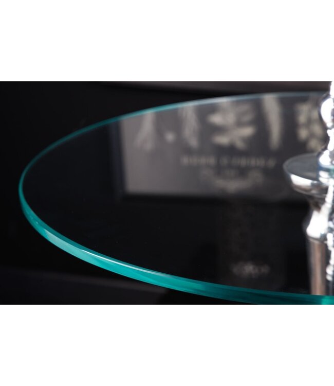 Invicta Interior Design bijzettafel ABSTRACT 45cm zilver metaal chroom handgemaakt glazen blad rond - 42227
