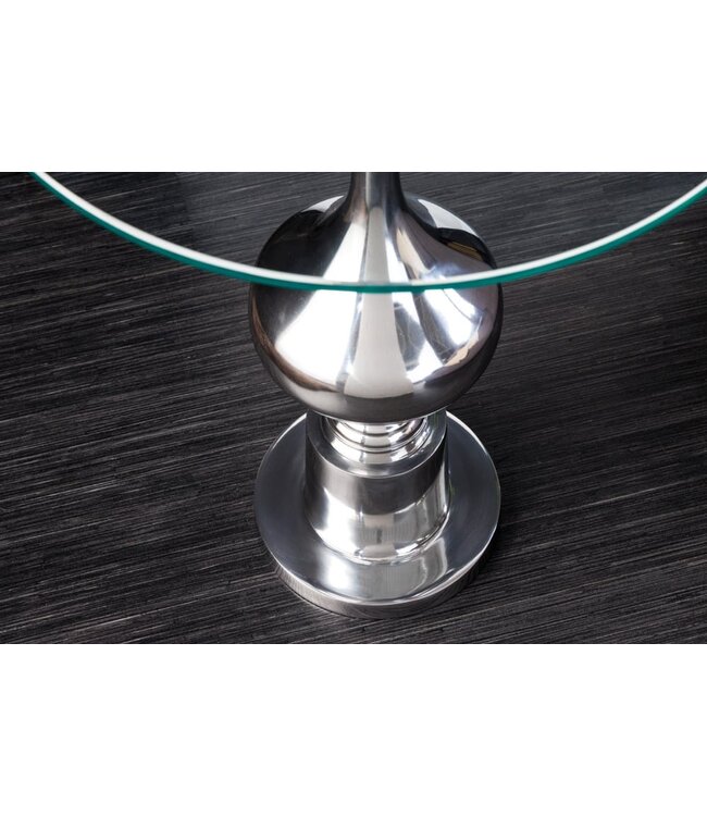 Invicta Interior Design bijzettafel ABSTRACT 45cm zilver metaal chroom handgemaakt glazen blad rond - 42227