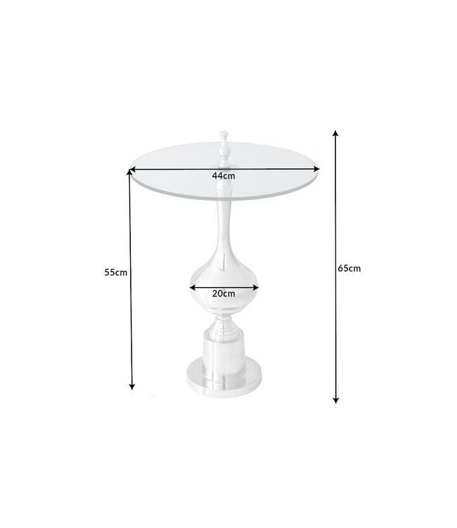 Invicta Interior Design bijzettafel ABSTRACT 45cm zilver metaal chroom handgemaakt glazen blad rond - 42227