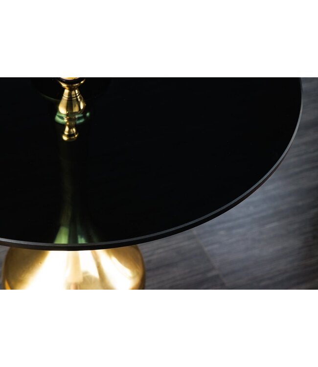 Invicta Interior Design bijzettafel ABSTRACT 45cm goud metaal zwart glazen blad handgemaakt rond - 42228