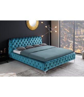 Invicta Interior Design tweepersoonsbed MODERN BAROK 180x200cm Pacific Blue Velvet Chesterfield kingsize bed - 41438