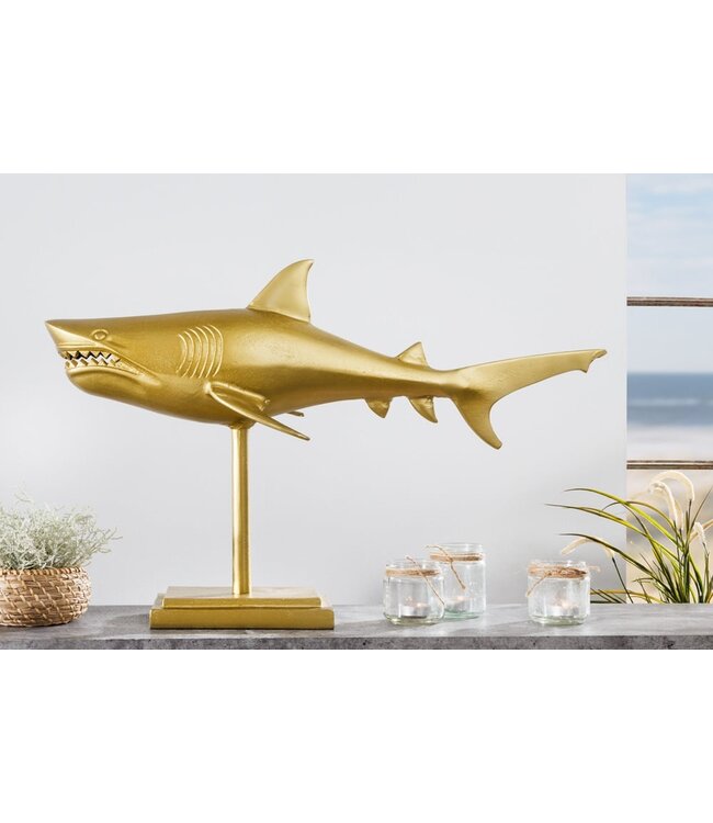 Invicta Interior Maritiem beeld HAI 68cm goud handgemaakt metalen design haai - 42988