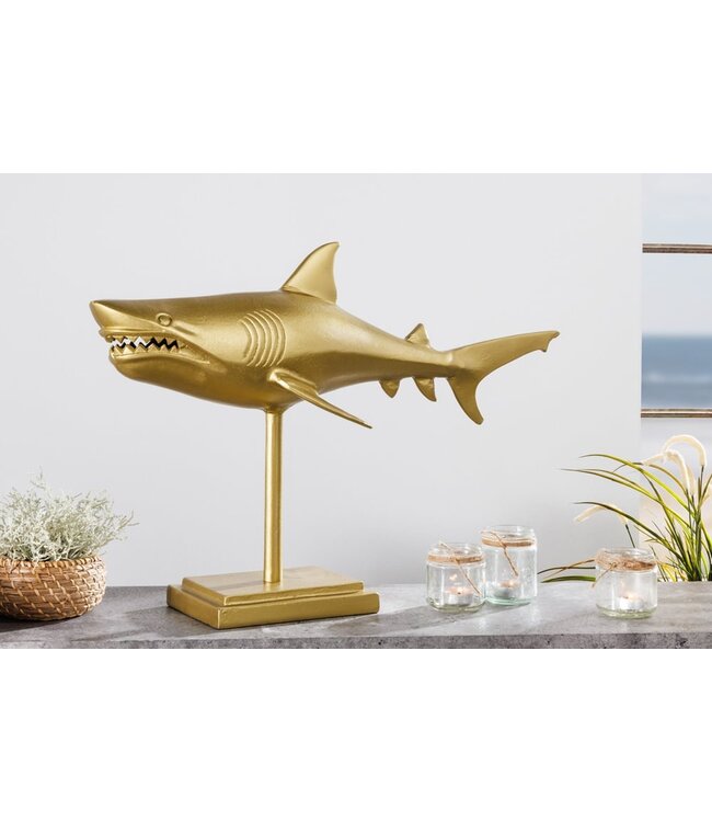 Invicta Interior Maritiem beeld HAI 68cm goud handgemaakt metalen design haai - 42988