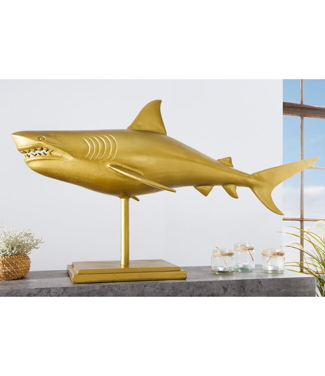 Invicta Interior Maritieme Skulptur HAI 103cm goud handgemaakt Metall Design Haifisch - 42986
