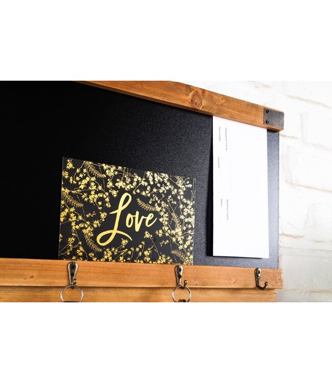 Invicta Interior Praktische wandplank HERITAGE 80cm naturel grenen 6 haken krijtbord sleutelbord - 40880