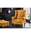 Invicta Interior Design vleugelfauteuil CHESTERFIELD 85cm mosterdgeel fluweel knoopstiksel veerkern - 41444