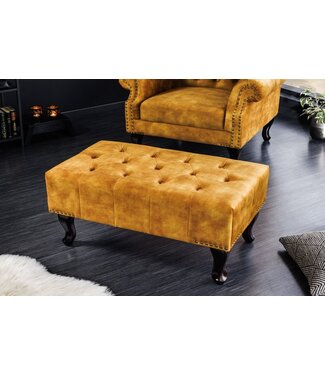 Invicta Interior Design voetenbank CHESTERFIELD 80cm mosterdgeel fluweel knoopstiksel klinknagelrand - 41445