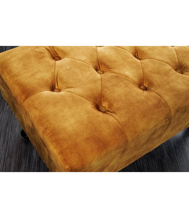 Invicta Interior Design voetenbank CHESTERFIELD 80cm mosterdgeel fluweel knoopstiksel klinknagelrand - 41445