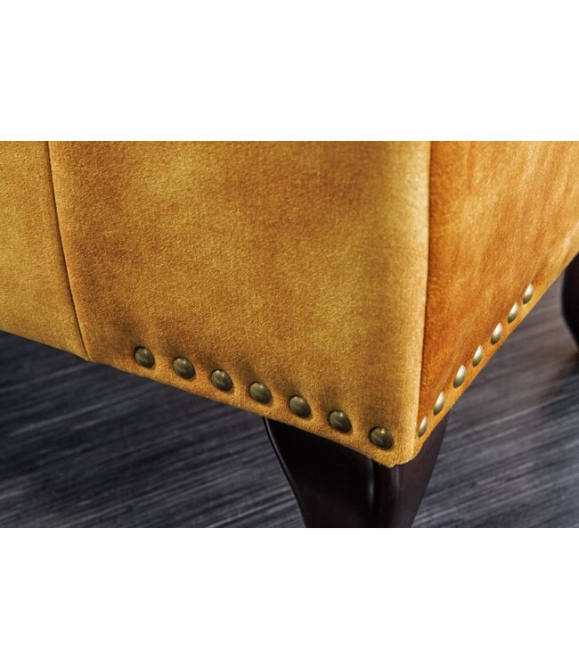 Invicta Interior Design voetenbank CHESTERFIELD 80cm mosterdgeel fluweel knoopstiksel klinknagelrand - 41445