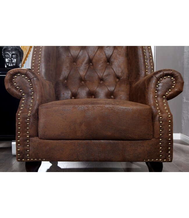 Invicta Interior Chesterfield fauteuil 85cm antiek bruin met knoopstiksel en veerkern - 19448