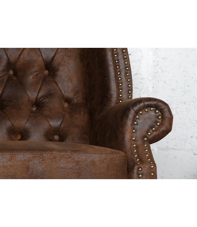 Invicta Interior Chesterfield fauteuil 85cm antiek bruin met knoopstiksel en veerkern - 19448