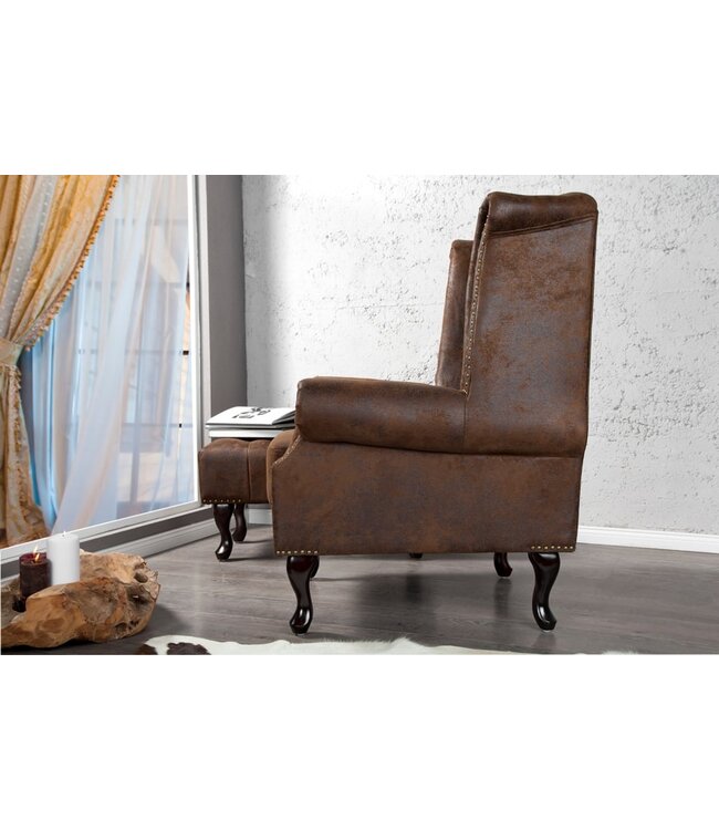 Invicta Interior Chesterfield fauteuil 85cm antiek bruin met knoopstiksel en veerkern - 19448