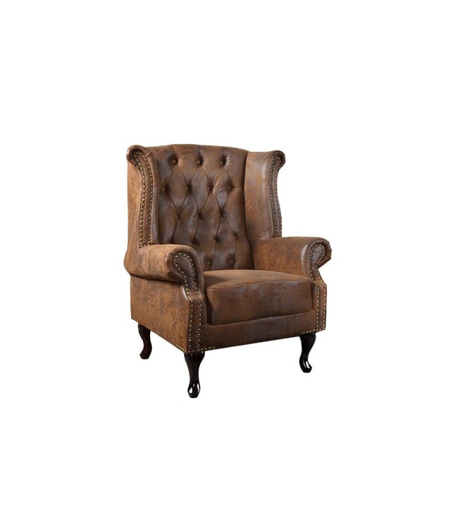 Invicta Interior Chesterfield fauteuil 85cm antiek bruin met knoopstiksel en veerkern - 19448