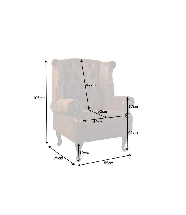 Invicta Interior Chesterfield fauteuil 85cm antiek bruin met knoopstiksel en veerkern - 19448