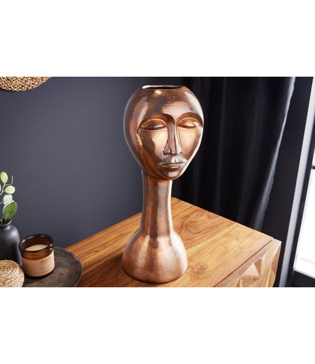 Invicta Interior Handgemaakte vaas FACE 50cm koperlook antiek aluminium abstract - 42722