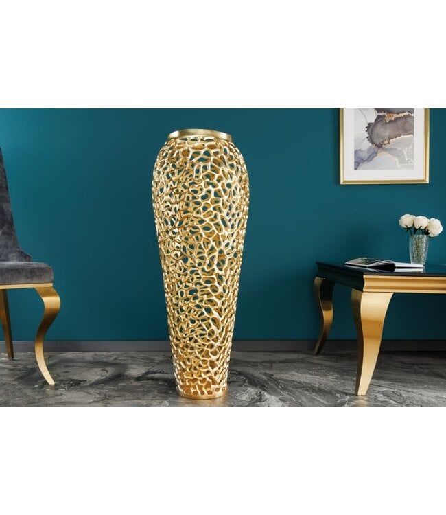 Invicta Interior Filigraan design XXL vaas ABSTRACT BLAD 90cm goud handgemaakt - 43220