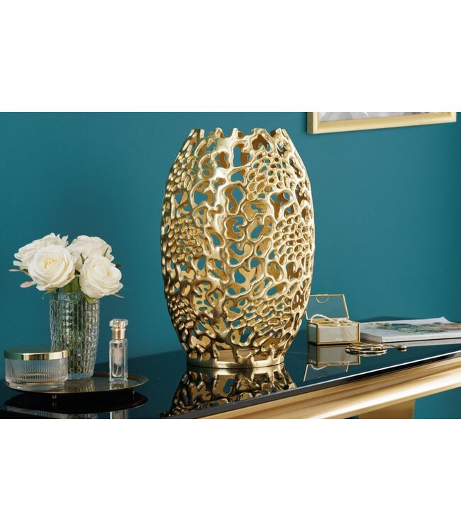 Invicta Interior Filigraan design vaas ABSTRACT BLAD goud 40cm handgemaakt - 43219