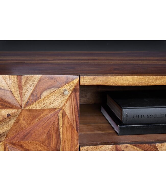 Invicta Interior Massives TV-Board ALPINE 160cm Sheesham steenafwerking Metall mat goud - 43448