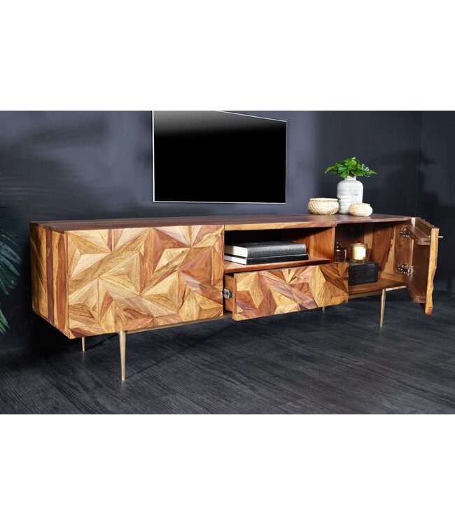 Invicta Interior Massives TV-Board ALPINE 160cm Sheesham steenafwerking Metall mat goud - 43448