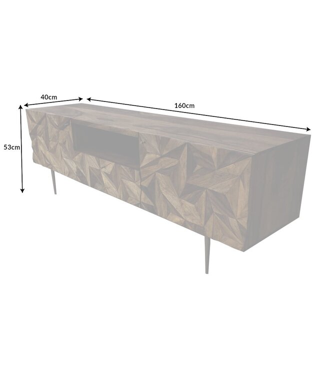 Invicta Interior Massives TV-Board ALPINE 160cm Sheesham steenafwerking Metall mat goud - 43448