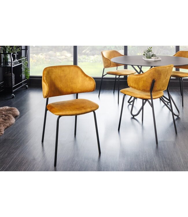 Invicta Interior Design stoel VOGUE mosterdgeel fluweel zwart metalen poten - 43153