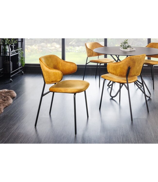 Invicta Interior Design stoel VOGUE mosterdgeel fluweel zwart metalen poten - 43153