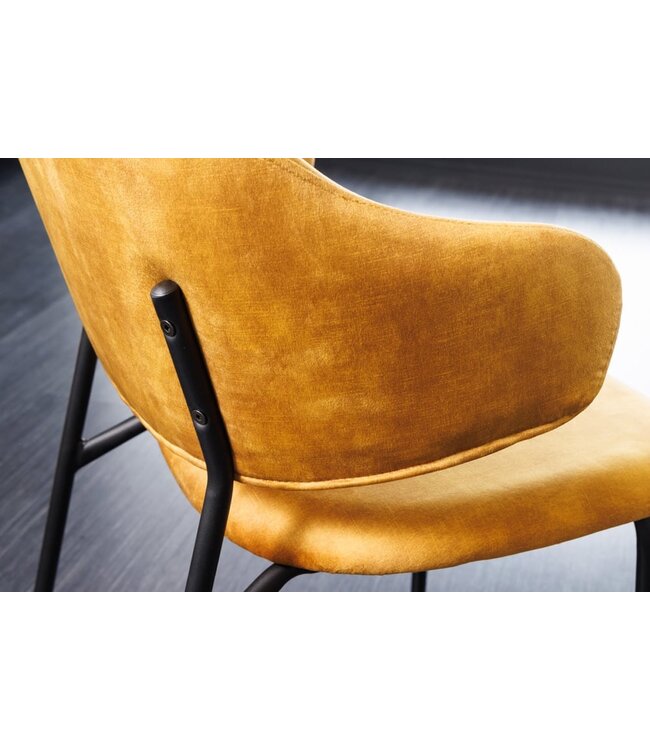 Invicta Interior Design stoel VOGUE mosterdgeel fluweel zwart metalen poten - 43153