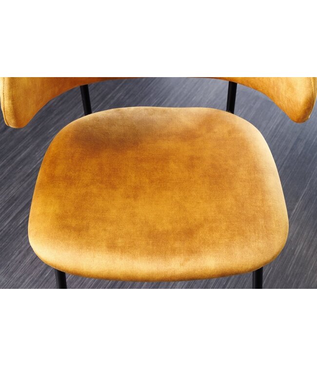 Invicta Interior Design stoel VOGUE mosterdgeel fluweel zwart metalen poten - 43153