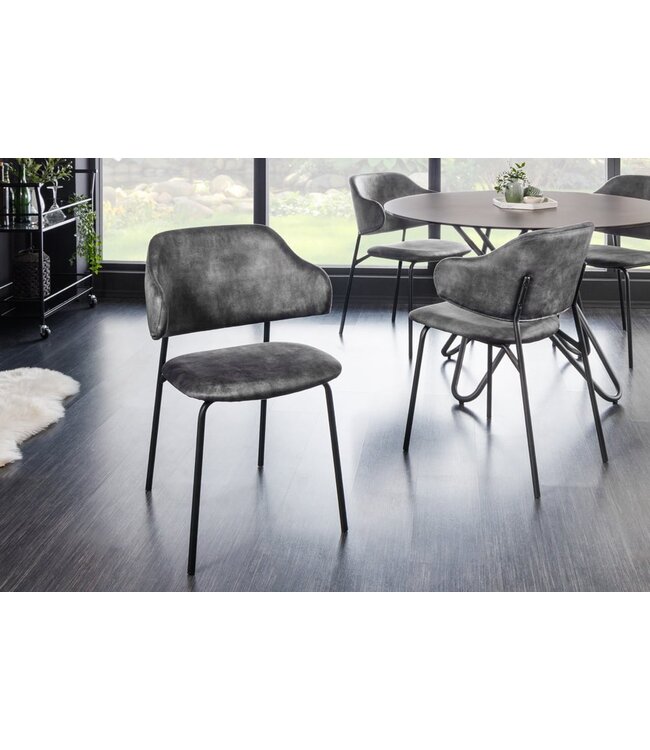 Invicta Interior Design stoel VOGUE grijs fluweel zwart metalen poten - 43151