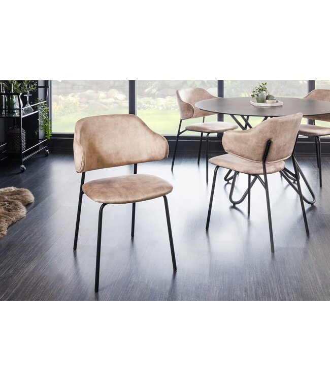 Invicta Interior Design stoel VOGUE champagne grijs fluweel zwart metalen poten - 43152