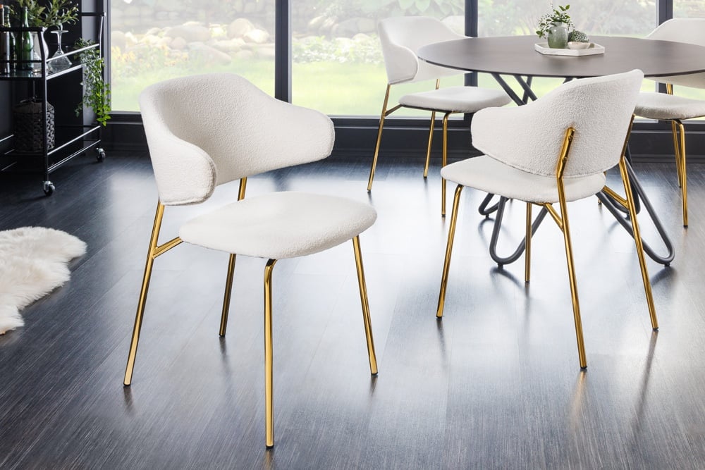 Design stoel VOGUE Alpine wit Gouden Teddystoff/ 43148 - Meubello®