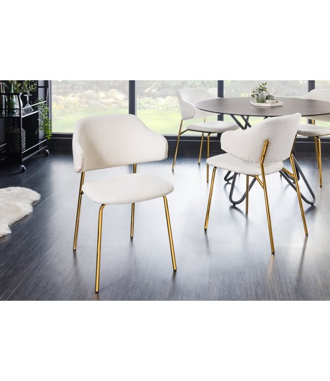 Invicta Interior Design stoel VOGUE wit Boucle gouden metalen poten - 43148