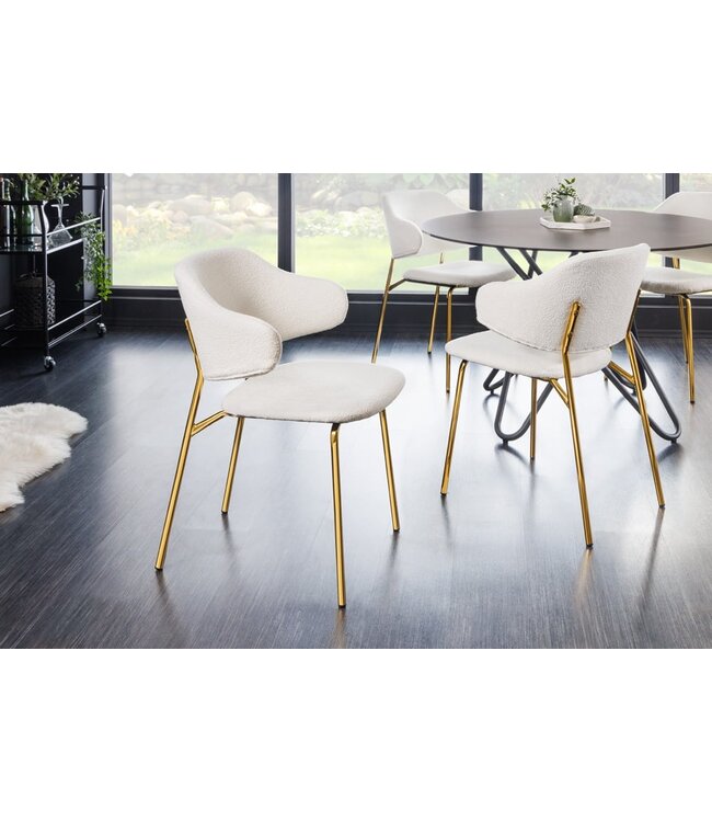 Invicta Interior Design stoel VOGUE wit Boucle gouden metalen poten - 43148