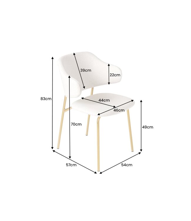 Invicta Interior Design stoel VOGUE wit Boucle gouden metalen poten - 43148