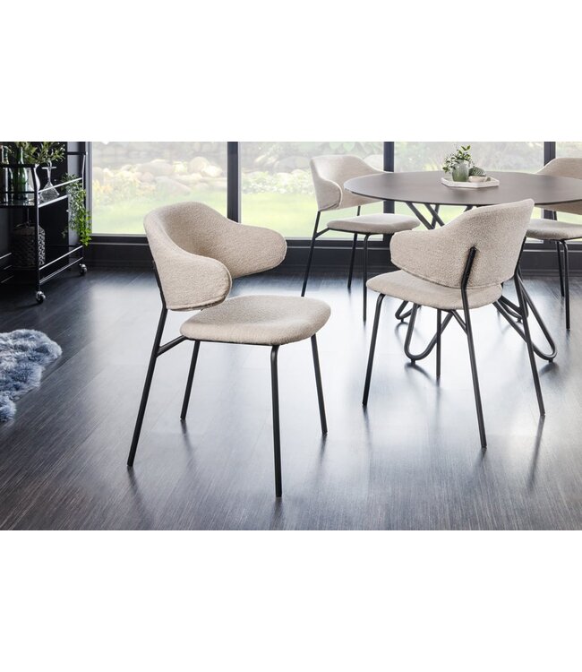 Invicta Interior Design stoel VOGUE grijs Boucle zwart metalen poten - 43149