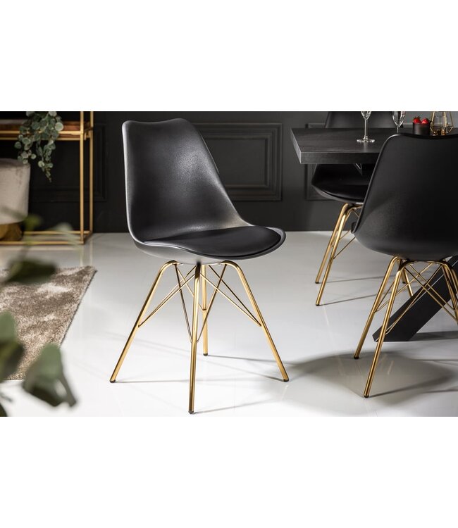 Invicta Interior Design stoel SCANDINAVIA MEISTERSTÜCK zwart gouden poten - 41699