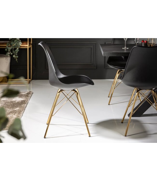 Invicta Interior Design stoel SCANDINAVIA MEESTERSTUK zwart gouden poten - 41699