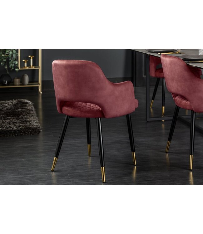 Invicta Interior Elegante stoel PARIS rood fluweel decoratief gewatteerd voetdoppen goud retro design met armleuningen - 42291