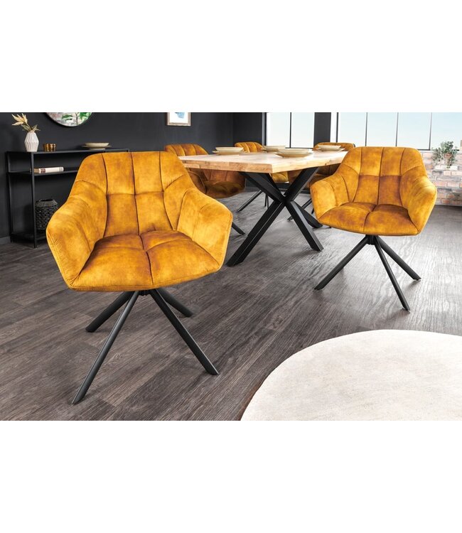 Invicta Interior Bureaustoel PAPILLON mosterdgeel fluweel zwart metalen poten armleuningen - 43197