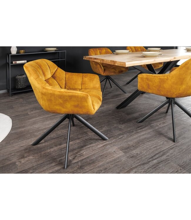 Invicta Interior Bureaustoel PAPILLON mosterdgeel fluweel zwart metalen poten armleuningen - 43197