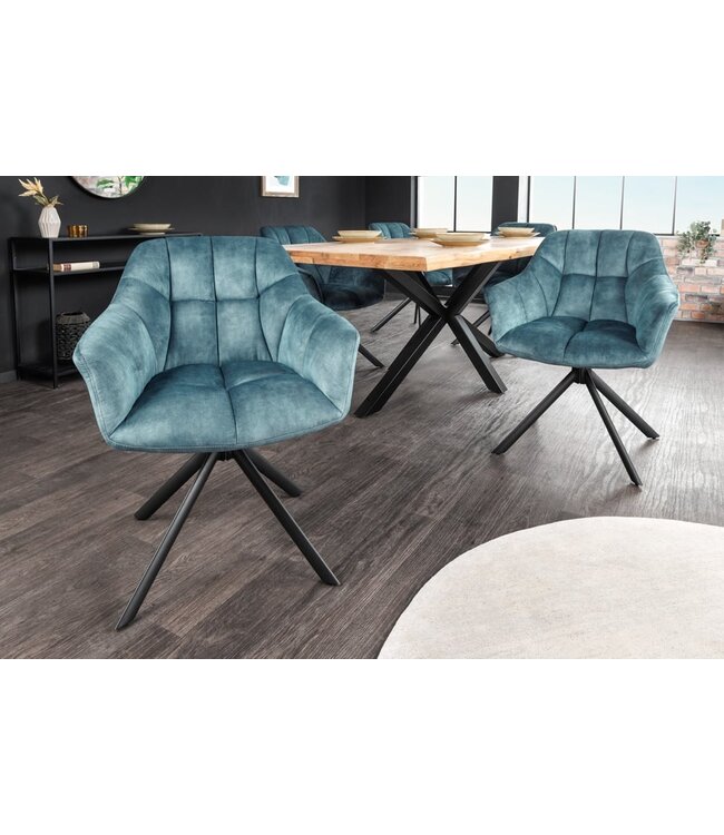 Invicta Interior Bureaustoel PAPILLON petrol fluweel zwart metalen poten armleuningen - 43198