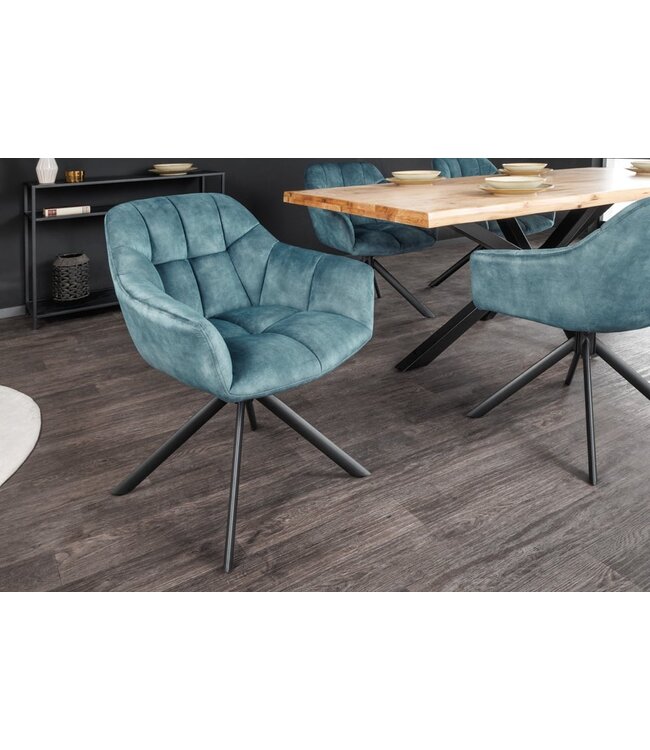 Invicta Interior Bureaustoel PAPILLON petrol fluweel zwart metalen poten armleuningen - 43198