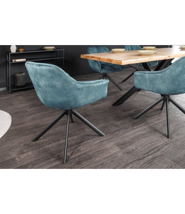 Invicta Interior Bureaustoel PAPILLON petrol fluweel zwart metalen poten armleuningen - 43198