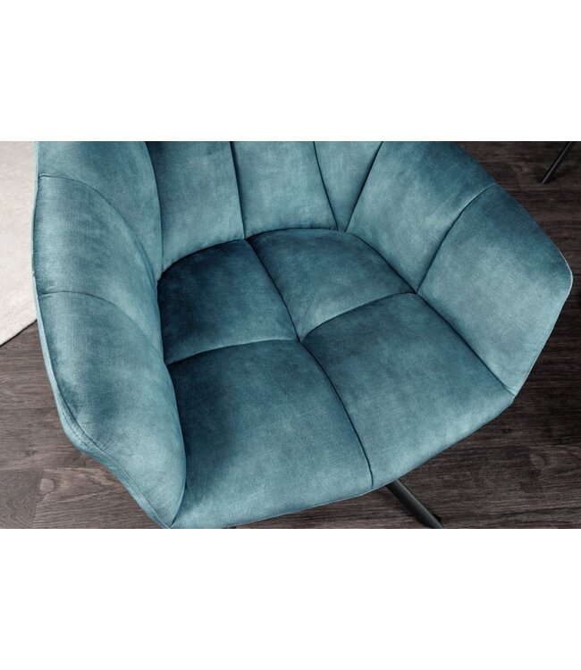 Invicta Interior Bureaustoel PAPILLON petrol fluweel zwart metalen poten armleuningen - 43198