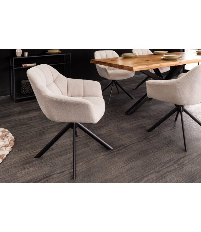 Invicta Interior Bureaustoel PAPILLON champagnebeige decoratief gewatteerd zwart metalen frame - 43110