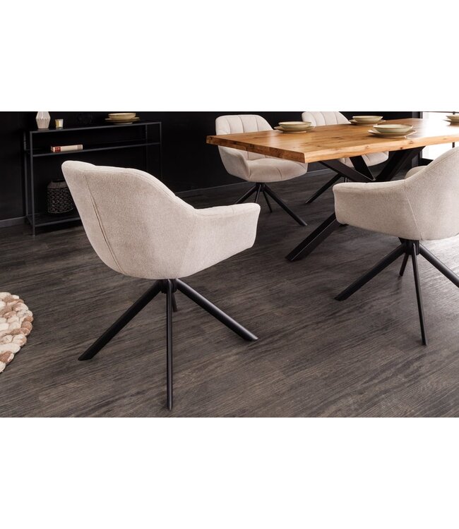 Invicta Interior Bureaustoel PAPILLON champagnebeige decoratief gewatteerd zwart metalen frame - 43110