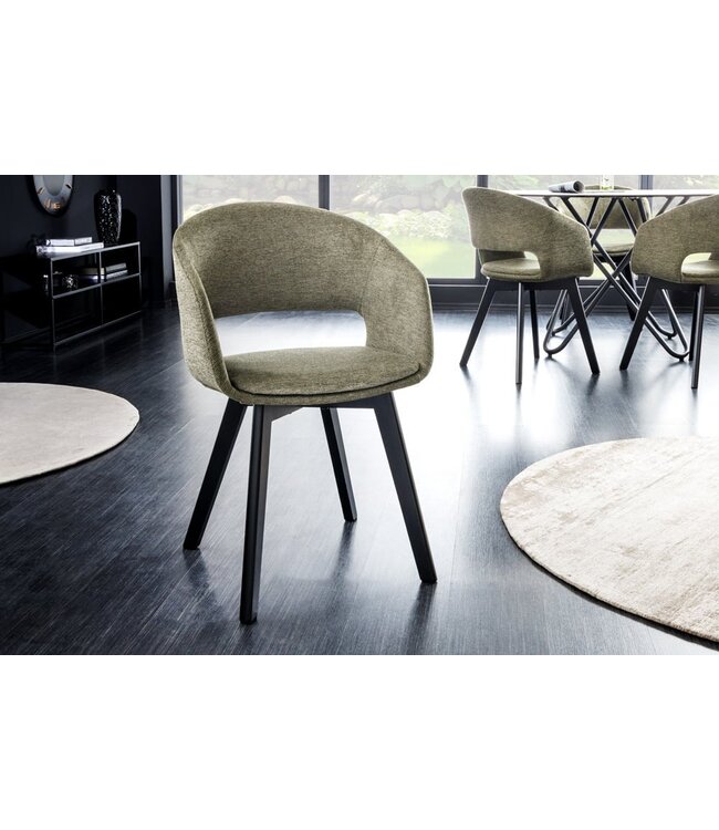 Invicta Interior Design stoel NORDIC STAR groene structuurstof houten poten - 43425